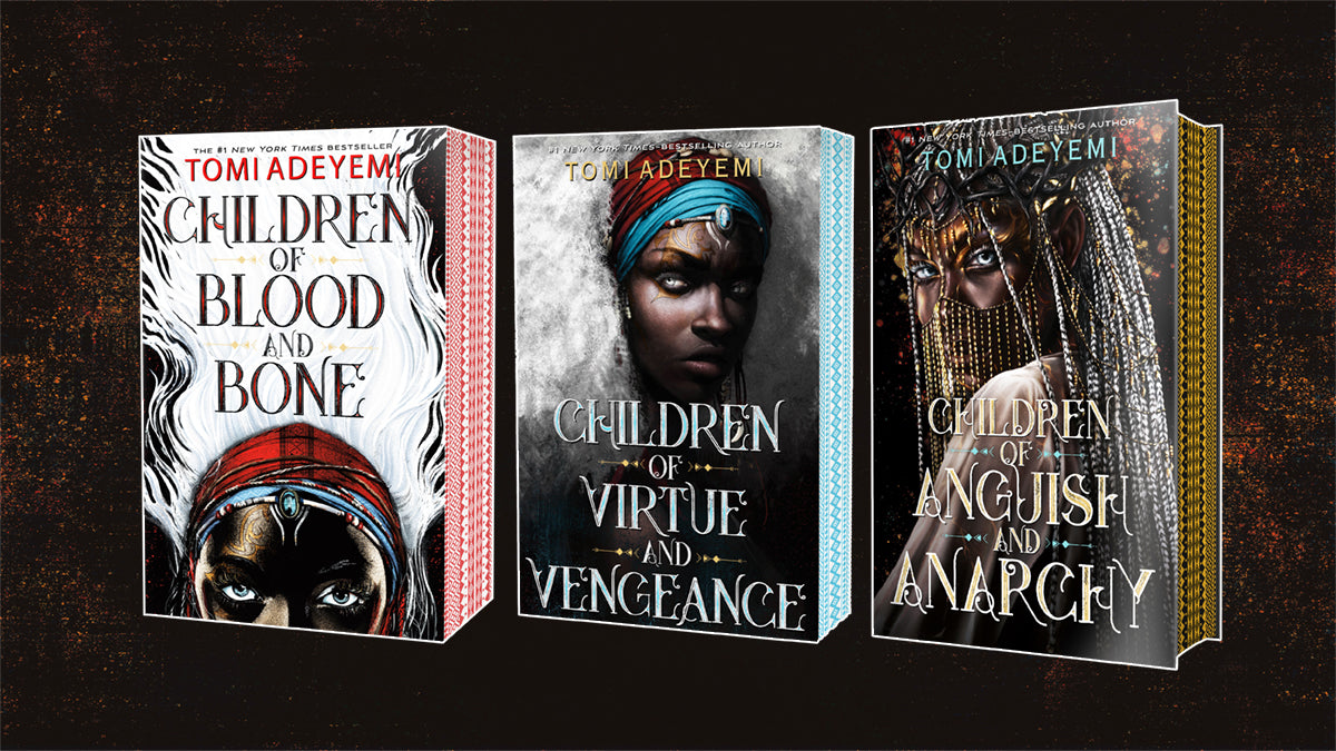 Three books from the 'Children of Blood and Bone' series by Tomi Adeyemi.